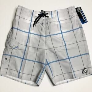 Gray Plaid Board Shorts
